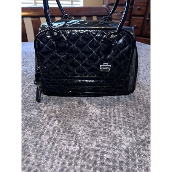 CABOODLES Black Patent Leather Carry On Makeup Bag Top Handles - Picture 2 of 16
